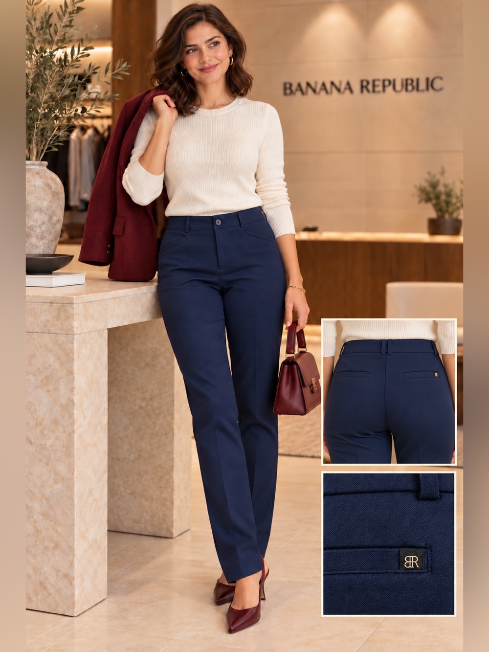 🆕 Banana Republic Navy Blue Straight Leg Stretch Pants Size 8 NWOT